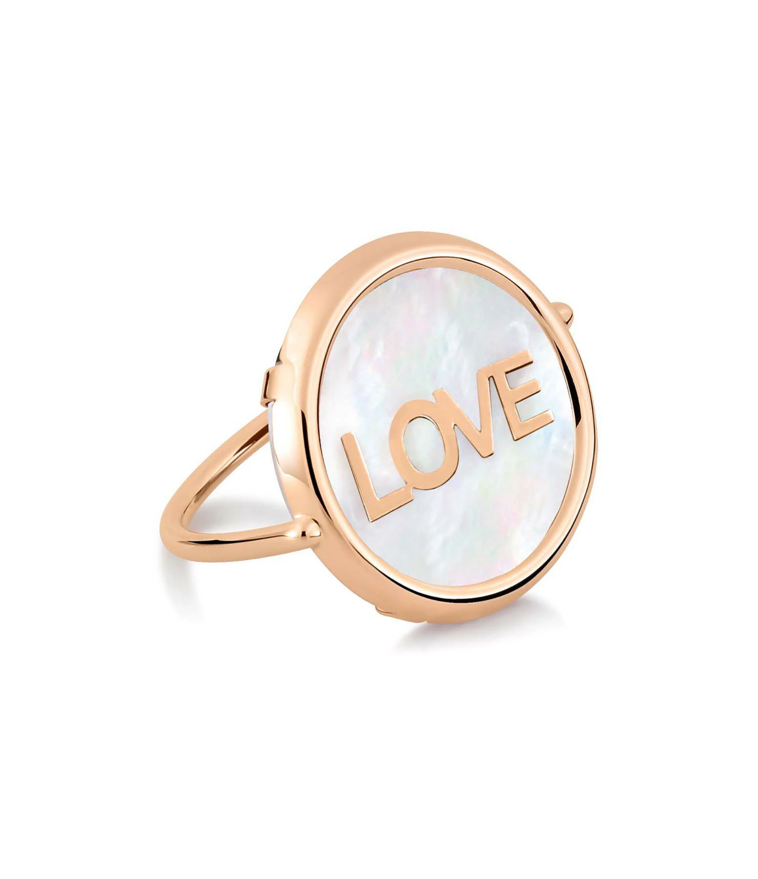 Ginette NY Bague Disc Love Nacre Blanche Or Rose 1 Ginette NY Bague Disc Love Nacre Blanche Or Rose