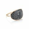 Ginette NY Bague Ellipses & Sequins Large Or Rose Diamants Noirs
