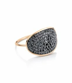 Ginette NY Bague Ellipses & Sequins Large Or Rose Diamants Noirs