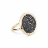 Ginette NY Bague Disc Or Rose Diamants Noirs