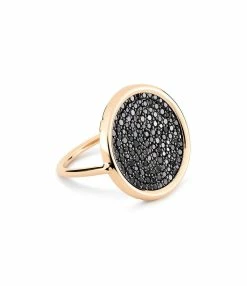 Ginette NY Bague Disc Or Rose Diamants Noirs