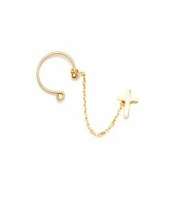 LSONGE Bijou D'oreille Shine Croix Argent Doré