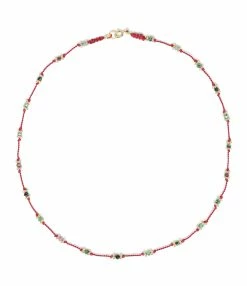 TITYARAVY Collier Lotus Rouge Rubis-Zoïsite Doré