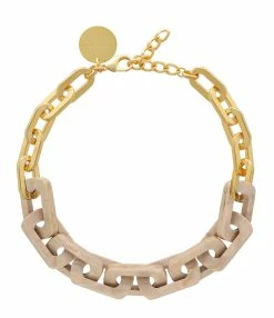 VANESSA BARONI Collier Edge Beige Travertin Doré